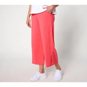 Isaac Mizrahi Live! Tall Knit Wide Leg Crop Pants w/ Crochet Trim