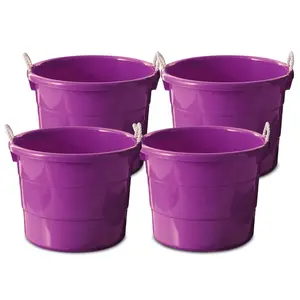 Homz 17 Gallon Indoor Outdoor Storage Bucket w/ Rope Handles, Orchid (4 Pack)