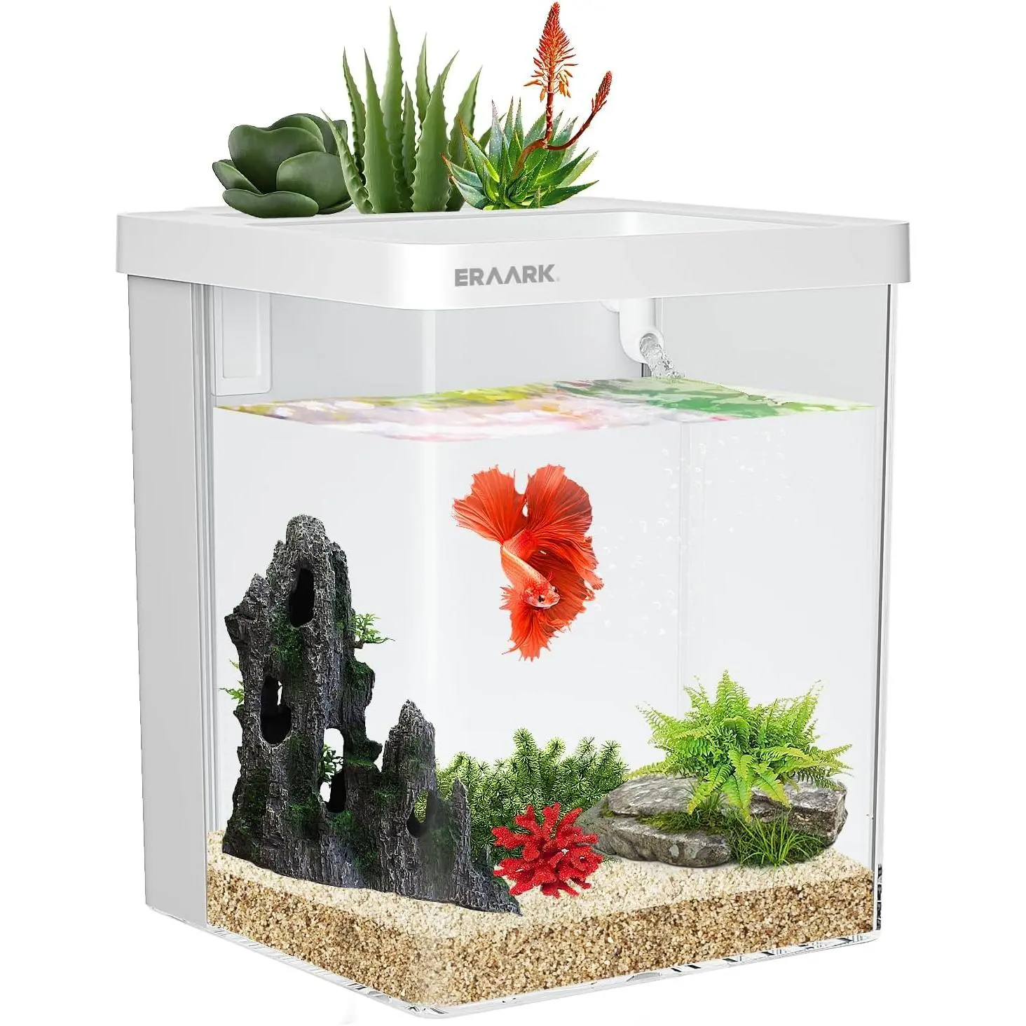 Smart Betta Fish Tank 1.5 Gallon with Filter and LED Light White Small Fish Bowl for Betta Fish with Water Pump