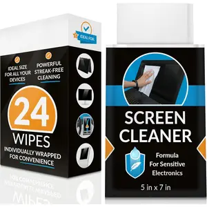Large Screen Cleaning Wipes for Electronics, Lint-Free and Streak-Free, Fast-Drying, Removes Dust, Fingerprints, and Smudges (24 Wipes)