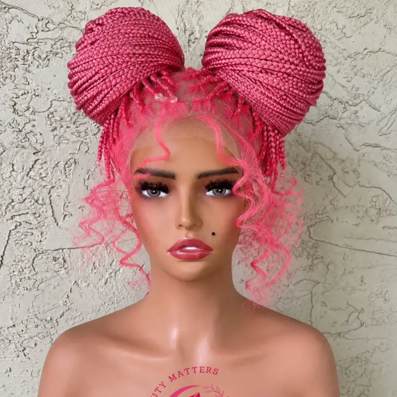 Full Lace Knotless Pink Braided wig. Made with Full Lace Human Hair.