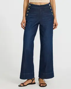 Express High Waisted Dark Wash Novelty Button Wide Leg Ankle Jeans