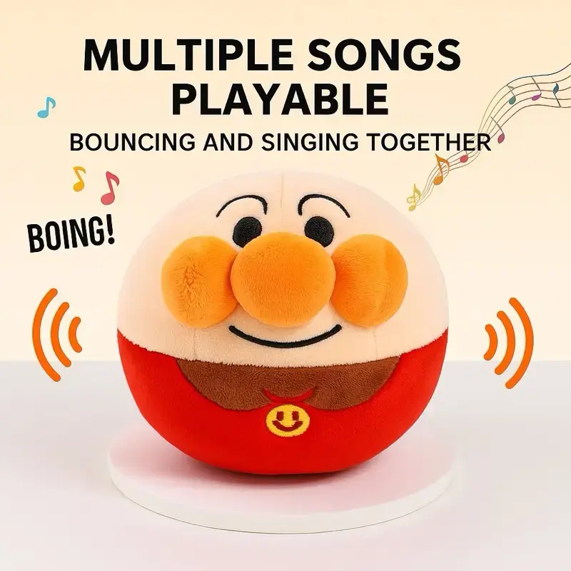 2026 Interactive Bouncing Singing Plush Ball Toy | USB Rechargeable Dog Toy | Talking Jumping Toy for Pets & Kids | Chew Resistant Soft Toy | Anpanman Inspired Ball