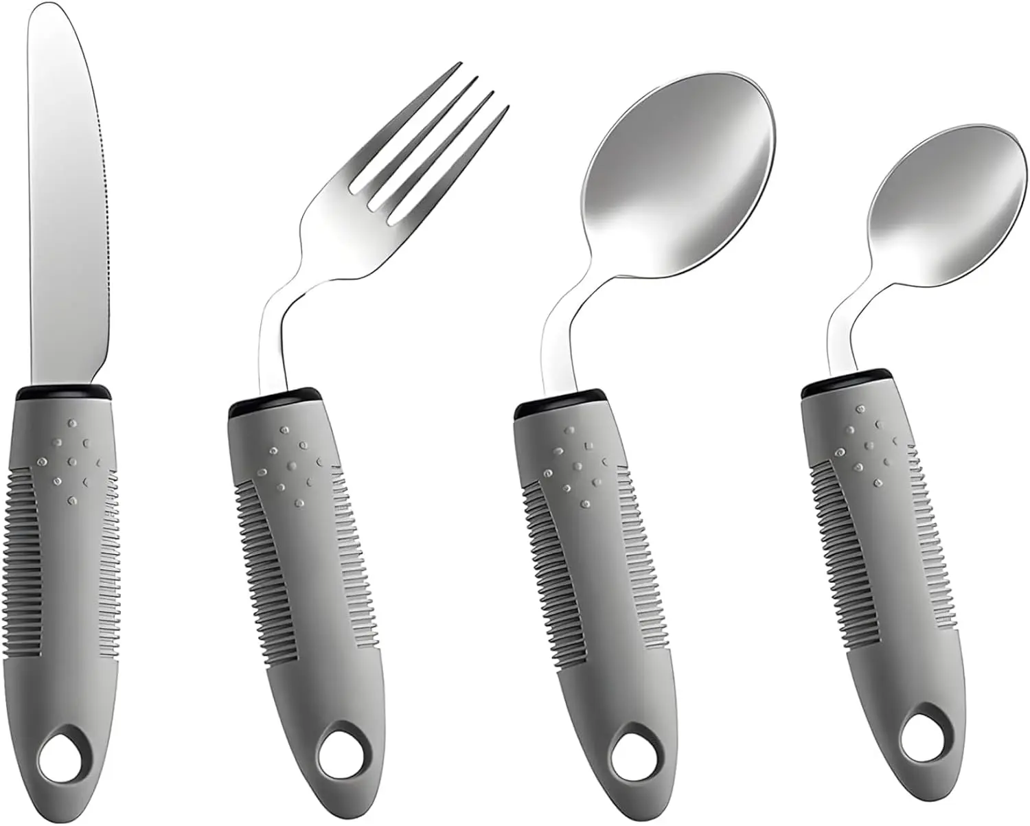 4Pcs Weighted Adaptive Utensils 42° Angled Parkinsons Utensils, Weighted Utensils for Hand Tremors and Parkinsons Patients, Arthritis Silverware for Elderly & Seniors (Left-Hand-Grey)