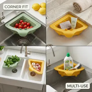 2 Counts Triangular Draining Basket Random Color Kitchen Filter Net Storage Rack Strainer for Vegetable Fruit and Rice Residue
