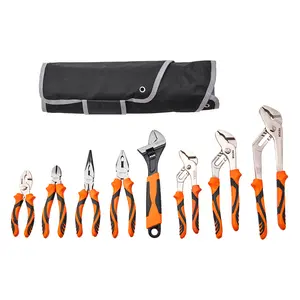 VEVOR 8-Piece Pliers Set, TikTokShopBlackFriday, High Carbon Steel, 12"/10"/8" Groove Joint Pliers, 8" Linesman's Pliers, 6" Slip Joint Pliers, 8" Long Nose Pliers, 6" Diagonal Cutter, 10" Adjustable Wrench, and Tool Bag VEVOR Super Brand Day