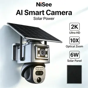 NiSee Triple-Lens Linkage Solar Powered 4G Camera,No WiFi or Cable Needed,2K 4MP Ultra HD,Full-color Night Vision,Human Detection,Two-way Audio,IP66 Waterproof,APP Remote Monitoring,TF Card & Cloud Storage Supported