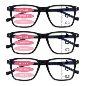 3 Pack Progressive Multifocal Reading Glasses Blue Light Blocking Anti Fatigue Large Frame Computer Readers Spring Hinge HD Vision Unisex Black