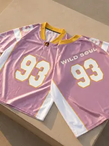 "Men's Pink Wild Soul 93 Graphic Oversized Football Jersey, V Neck Short Sleeve Mesh Streetwear Top for Daily Wear, Gym Workout and Casual Street Style"