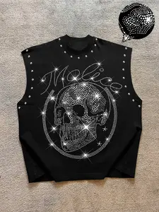 Men's Casual Vest, Regular Fit Comfortable, Sparkle Skull Letter Graphic Print, Fashion Versatile, Student Style, Skateboard