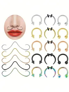 Mustache Septum Ring, 16 Gauge Stainless Steel Septum Jewelry, Plated Precious Metal, All Seasons Party Accessory, Septum Piercing Pincher, Septum Pierced Ring