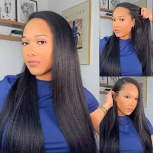 UNice Upgrade Blend Natural V Part Glueless Yaki/Kinky Straight Wig wih Drawstring Beginner Friendly Natural Black for Women SpringStatements