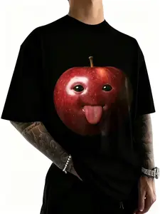 100% Cotton Funny Silly AI Apple gen z Meme BrainRot Humor Tongue Out T-Shirt for Men & Women Crewneck Short Sleeve Fitted Summer Graphic Tee