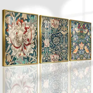 3 Counts Aluminum Alloy Framed Painting, Vintage Floral Birds Pattern Art Pictures, Home Decoration For Living Room, Bedroom, Office, Restaurant, Hallway Wall Decor, Odorless Print Artwork, Luxury Perfect Gift For Friends And Family