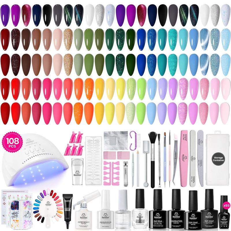 Beetles Gel Nail Polish Starter Kit【UV Light&Top Base Gel&Diamond Decorations&Stickers&Manicure Tools】DIY Nails Art Gift for girl Gift for woman gel x nails salon nails at home Curtics Fall Nail Halloween Nail Black Friday Winter Nail Christmas Gift