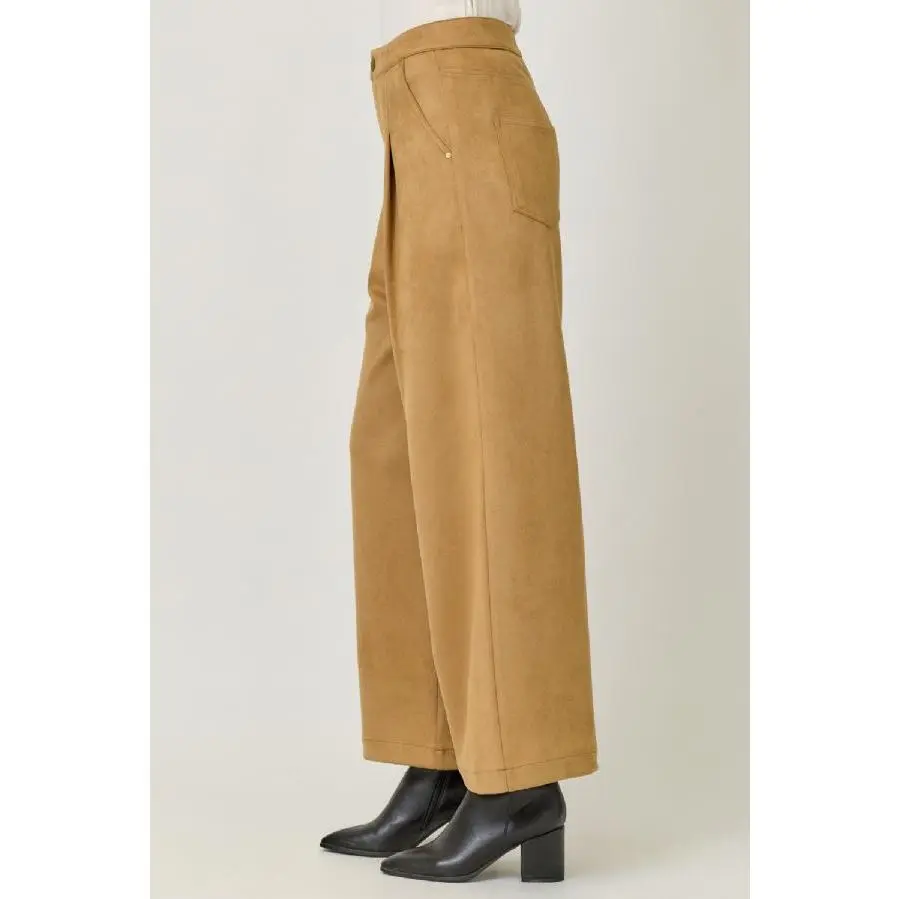 Sandstone Suede Wide-Leg Pants