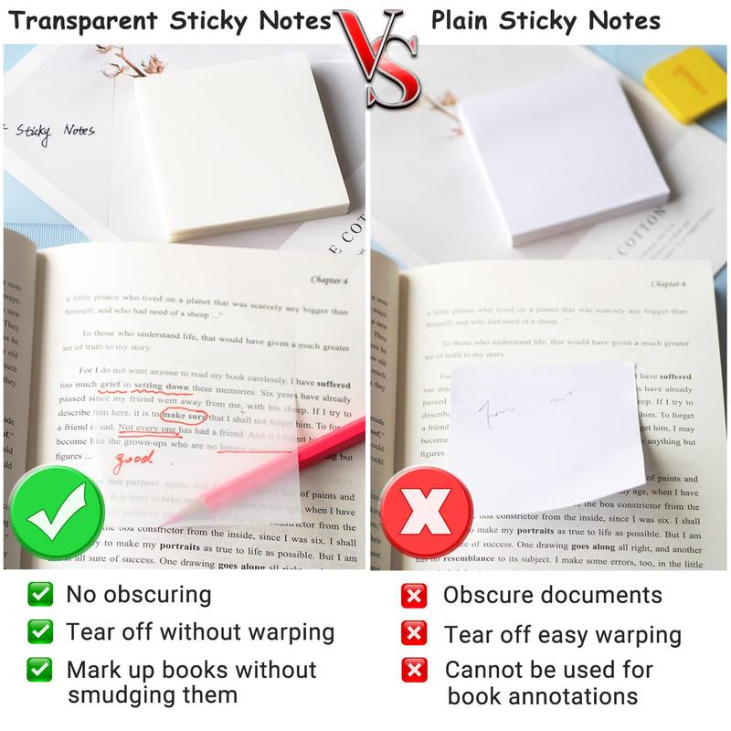 50 Sheets/pack Transparent Sticky Notes, High Adhesive Stickers, Notepads, Stationery Supplies for School