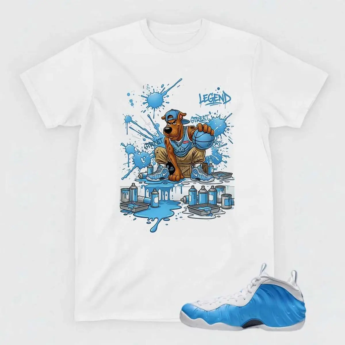Foamposite Pro University Blue Sneaker Matching Graphic Tee, Legend Shirt, Scoopy Streetwear
