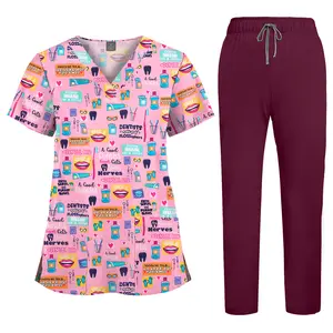 V-Neck Medical Top Scrubs for Women - Fun Prints, 4 Way Stretch, Moisture Wicking, Quick Dry