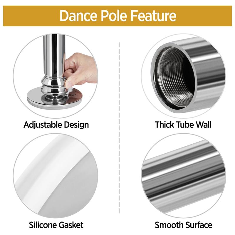 【Heavy Duty】Yaheetech Professional 45mm Portable Chrome Dance Pole, with 2 Modes Spinning Static Dancing Pole For Home Portable Removable Home Dancing Pole, Height Adjustable 7'-9' 【Heavy Duty】Yaheetech Professional 45mm Portable Chrome Dance Pole, with 2 Modes Spinning Static Dancing Pole For Home Portable Removable Home Dancing Pole, Height Adjustable 7'-9'
