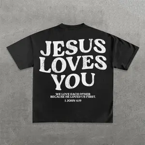 Womens Jesus Loves You Graphic Tee Short Sleeve Crewneck Relaxed Fit Streetwear Top for Church Sunday Worship Faith Gift