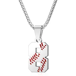 Personalized Baseball Jersey Number 00-99 Necklace Stainless Steel Baseball Chain Pendant Necklace Team Jewelry Gift for Boys Girls Men Women Friends
