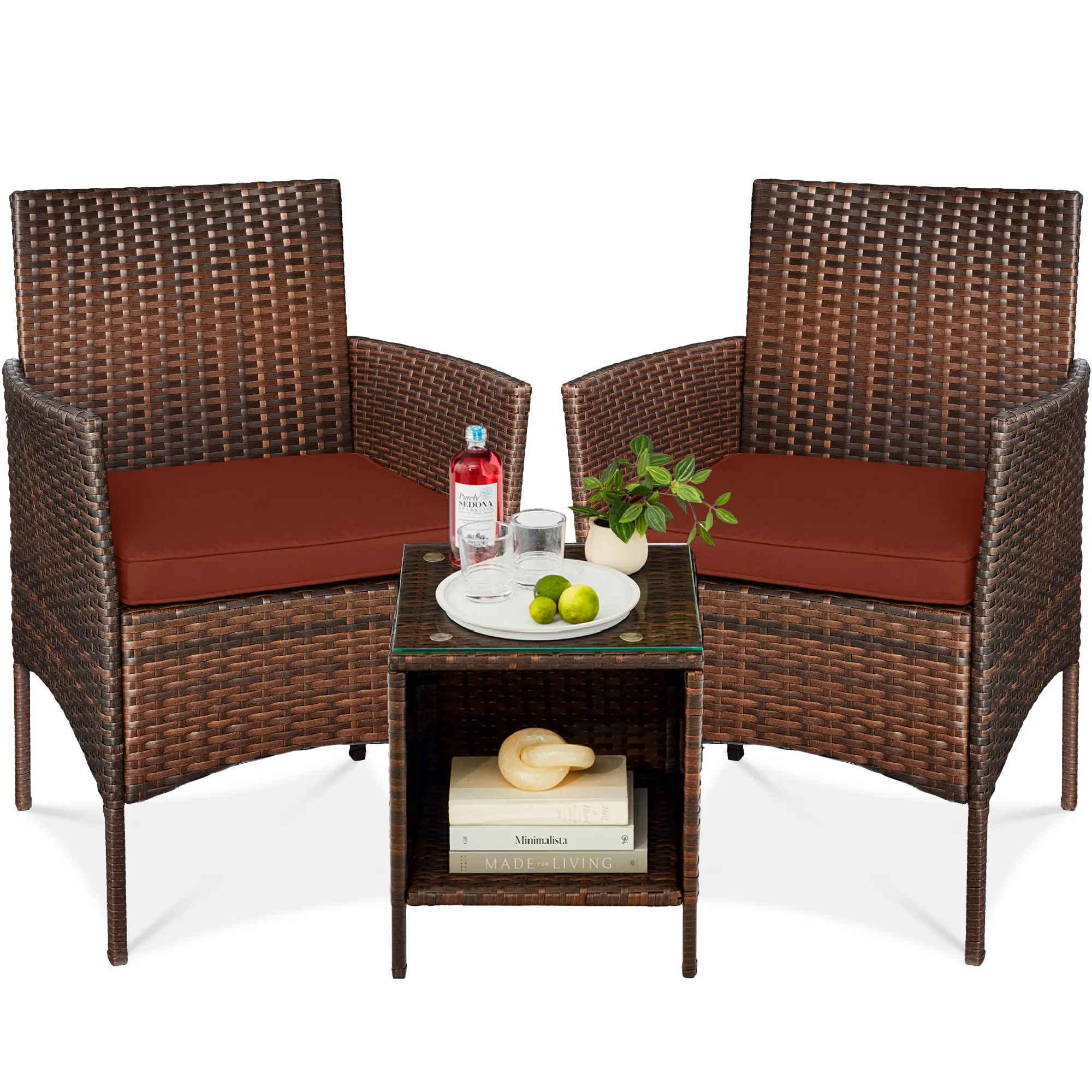Best Choice Products 3-Piece Outdoor Wicker Conversation Patio Bistro Set, w/ 2 Chairs, Table