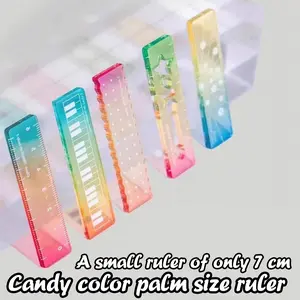 5-Pack Candy Color Palm Ruler, Pocket Portable M5 Mini Scale, Transparent Wave Gradient Multi-Functional, Ideal for Handbooks, Add a Fun and Vibrant Touch