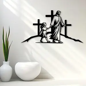 Jesus Cross Metal Wall Decor, Jesus Statue Mural, Ideal for Living Room & Prayer Space, Durable Christian Home Decoration Gift