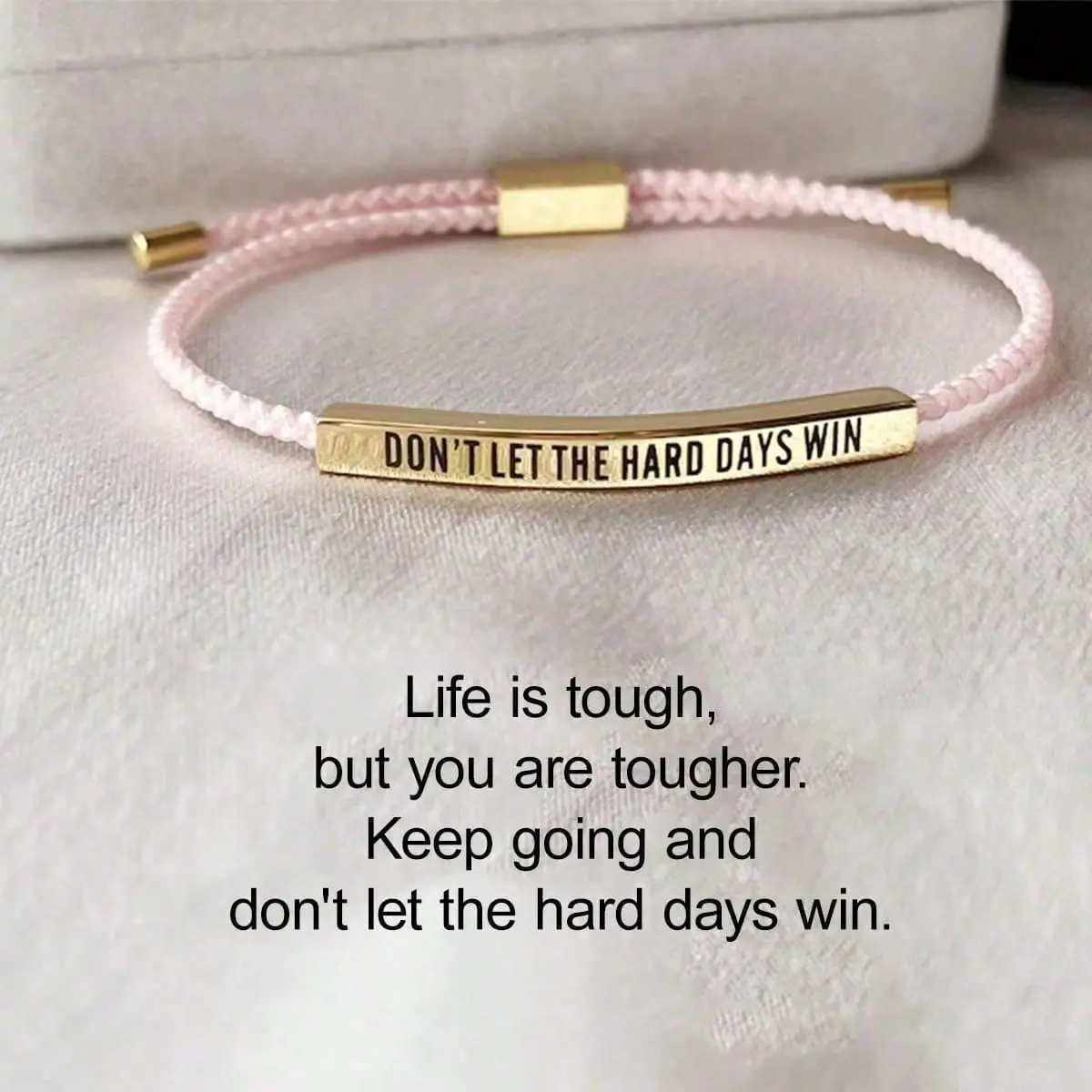 Motivational Engraved Stainless Steel Bracelet - "Don't Let Hard Days Win" Quote, 6-8.5 Inches Adjustable Tube Chain, Comfortable Strength For Daily Challenges, Handmade Braided Wrap Gift For Women, Inspirational