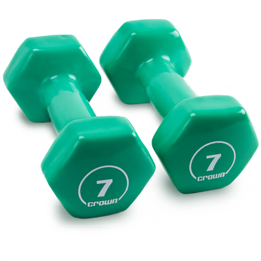 Crown 212 MAIN Vinyl Coated Hex Dumbbells - Brybelly SWGT-806 7 lbs Hand Weights, Dumbbell Weight for Muscle Training Fitness Equipment
