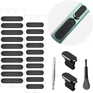 Phone Speaker  Stickers Protector, Mesh Speaker Anti Dust Adhesive Cover, Included Anti Dust Plug, Phone Port Cleaning Brush and Tweezer Compatible with  14, 13, 12 Pro Max, 11 (Black)