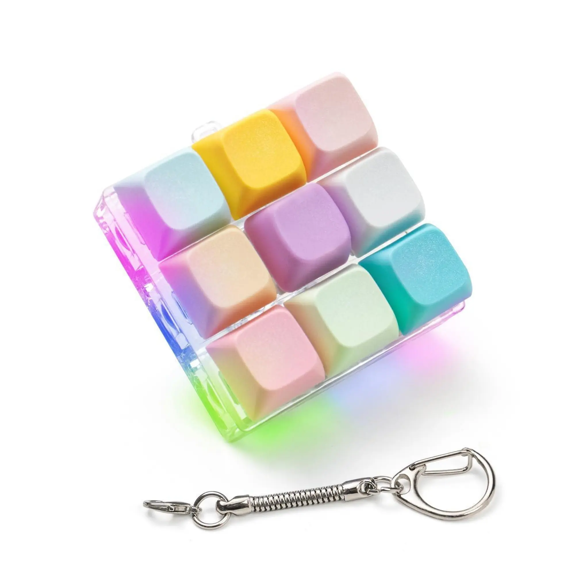 Mini Colorful Pastel Macaron Light Up LED Mechanical Keyboard Fidget Toy Keychain 9 Key Clicky Clicker Push Bubble Sensory Toy Anxiety Stress Relief Decompression for Kids Adults  girl Work Pass Time Fidget Gifts summerwins