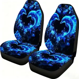 Two-piece glowing dolphin-shaped floral car seat covers, suitable for the front seats, with a high backrest design, made of high-quality materials, suitable for sedans, SUVs and trucks, women's car accessories.