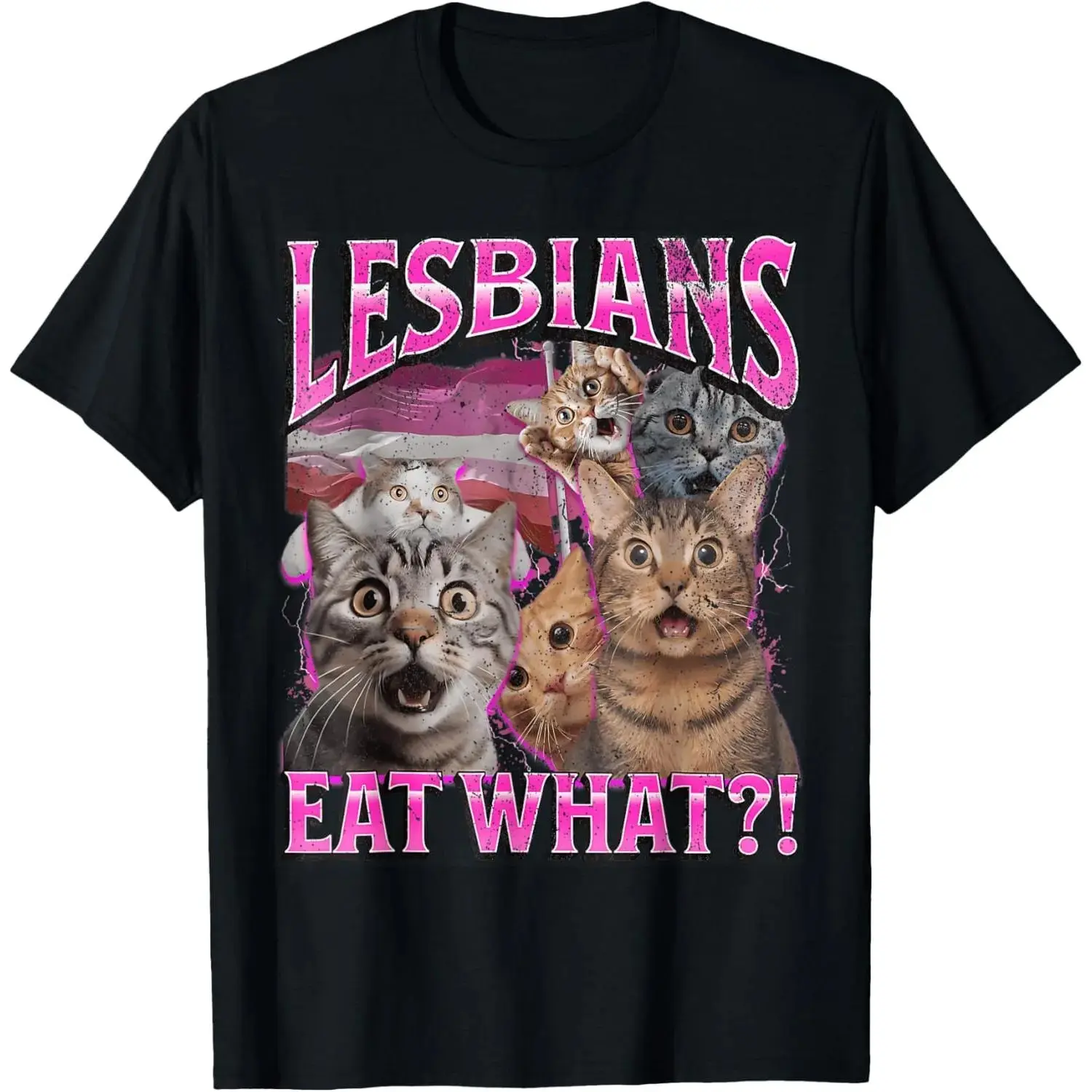 Unisex 100% Cotton Casual Short-Sleeve Round Neck Graphic Sports Top, Lesbian Pride Twist Love T-Shirt with Humorous 'Lesbians Eat What?!' Cat Pun Streetwear
