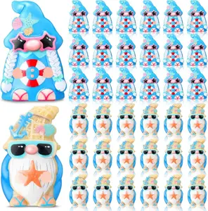 60 Pcs Mini Summer Gnome Figurine Beach Resin Gnomes 2 Styles Miniature Figures for Beach Party Favors Gifts Hawaiian Table Centerpieces Decor