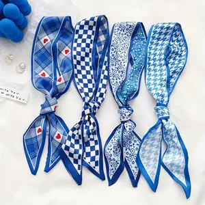 2pcs Blue Series Long Scarf, Multi-Functional Ribbon, Cute & Simple Style, for Hair Tying and Bag Accessorizing