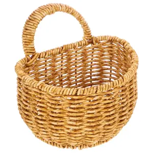 Rustic Handmade Woven Wall Mounted Basket, Multi-Purpose Plastic Storage Organizer for Utensils, Flowers, and Miscellaneous Items, Home Decor Shelf Basket