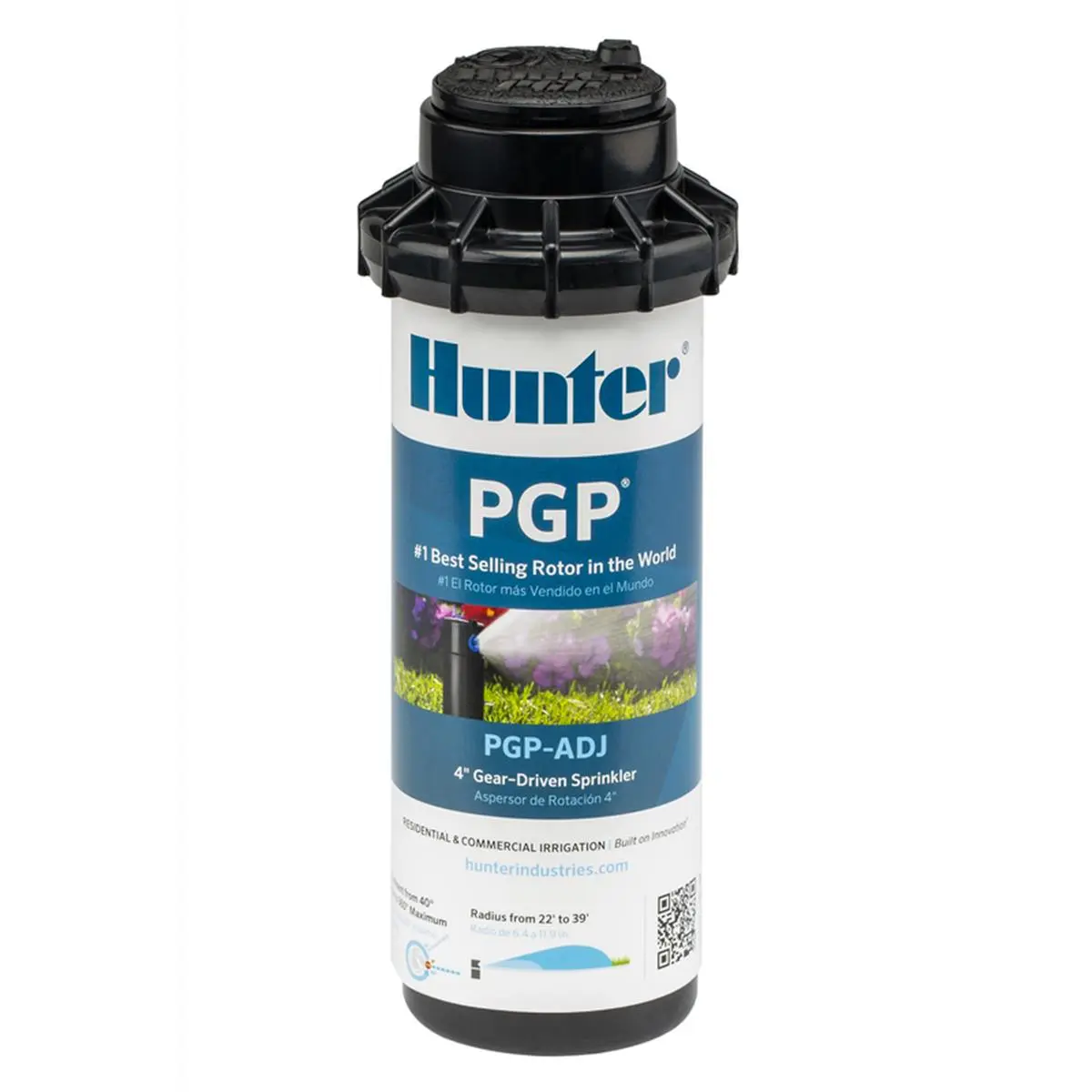 Hunter 7014324 PGJ Plastic Adjustable Rotor Pop-Up Garden Sprinkler - Black, 3.93 in. Height, 0.75 in. Inlet Size, 22-52 ft. Throw Range, Quickcheck Arc Mechanism, Through-the-Top Arc Adjustment, Factory-Installed Rubber Cover