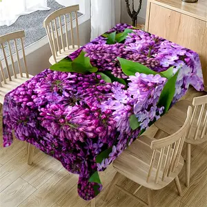 1 Rectangular Lilac Floral Printed Tablecloth - Durable Polyester Machine Wash, Suitable for Indoor/outdoor Decoration in Coffee Shops, Weddings, Parties, and Camping, Bright Dining Table Accessories, Multifunctional Tablecloth