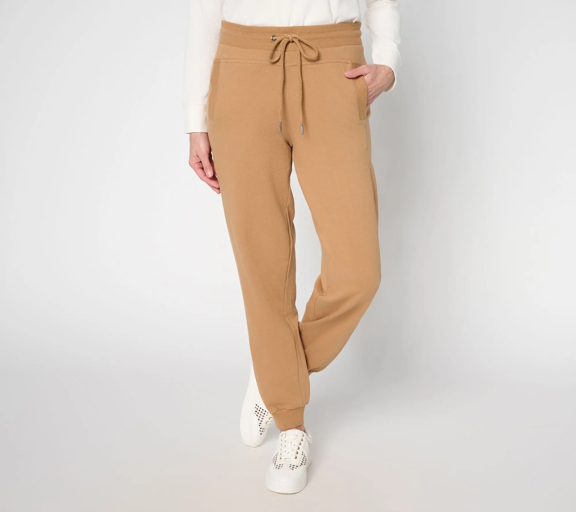 LOGO by Lori Goldstein Petite Drawstring Full Length Joggers
