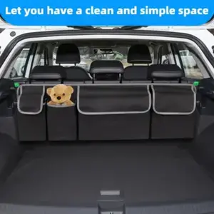 Car Organizer Box, Car Trunk Storage Bag, Oxford Cloth Back Seat Hanging Pouch, 4 Large Pockets, Adjustable Straps, Foldable High Capacity, Interior Accessories For Car, Car Interior Accessory