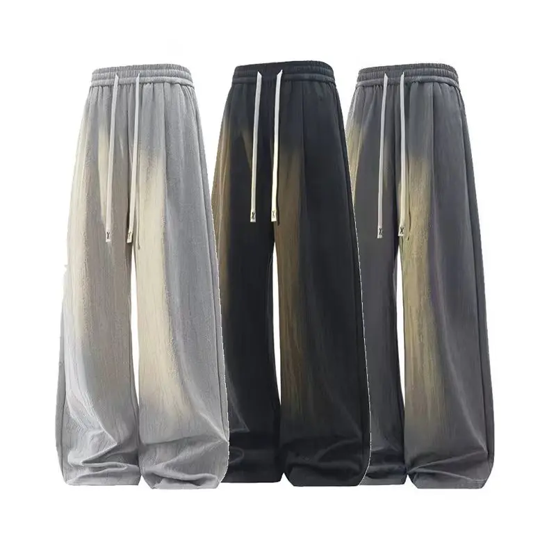 Unisex Oversized Sweatpants - Baggy Wide Leg Joggers with Elastic Drawstring Waist, Textured Jacquard Streetwear Trousers, Vertical Gradient Casual Lounge Pants