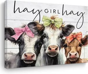 Cow Pictures Wall Decor Farmhouse Wall Decor Cow Wall Art Funny Cow Gifts Rustic Vintage Country Framed Poster Artwork Prints Pictures for Home Farmhouse Bathroom Bedroom Living Room SHJY-00486