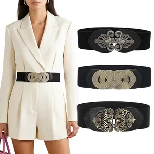 3 Pack Vintage Wide Elastic Waist Belt, Stretchy Cinch Waistband 6cm Width Adjustable 60-80cm, Aesthetic All Match Decorative Waistband, Fashion Solid Color Buckle Design for Women Dresses Coats Casual Daily Street Outfit Accessories