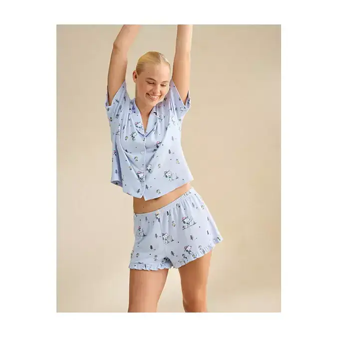 AE Snoopy Luxe Plush Button-Up PJ Set