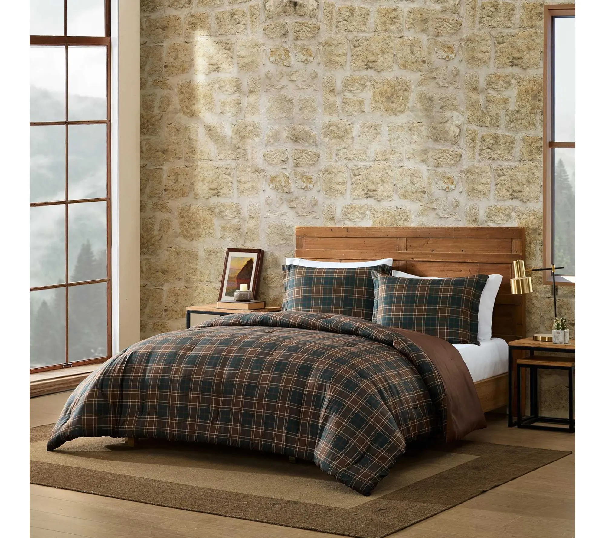 Eddie Bauer Hun tley Plaid Brow n King Comforte r Set