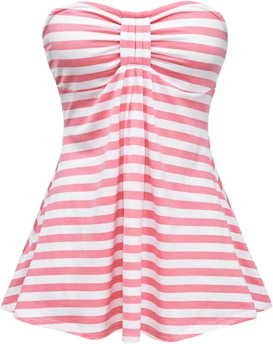 Women's Y2k Striped Bandeau Tube Top Vintage Party Strapless Flowy Vest Shirts