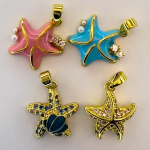 DIY Ocean Series Starfish & Pentagram Charms – Electroplated Copper Necklace Pendants for Women, Jewelry Making Supplies