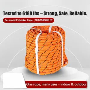 Heavy Duty 1/2" Diameter 24-Strand Braided Synthetic Rope, Weather Resistant Tree Work & Rigging Rope for Outdoor Swing, Camping, Available in Multicolor (100/150/200 FT)